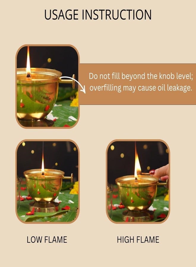 ServDharm Brass Akhand Jyot Diya with Adjustable Bati for Puja, Wick Adjustment Screw and Borosilicate Glass Cover I Medium, 150 ml Oil Capacity, Long Lasting 24 Hours Burning, Wicks Included - Image 5